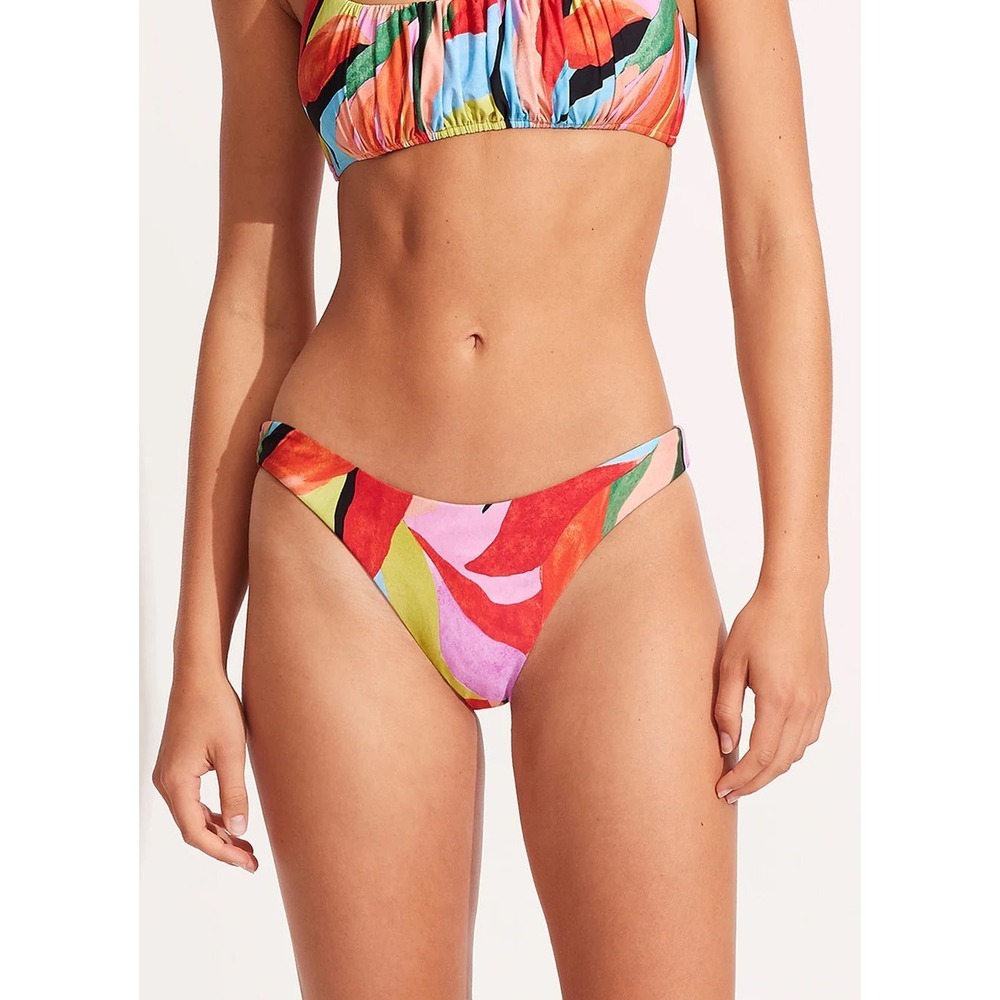 Seafolly Tropfest Reversible High Cut Bikini Bottoms Zebra Tropical Multi Size 8
